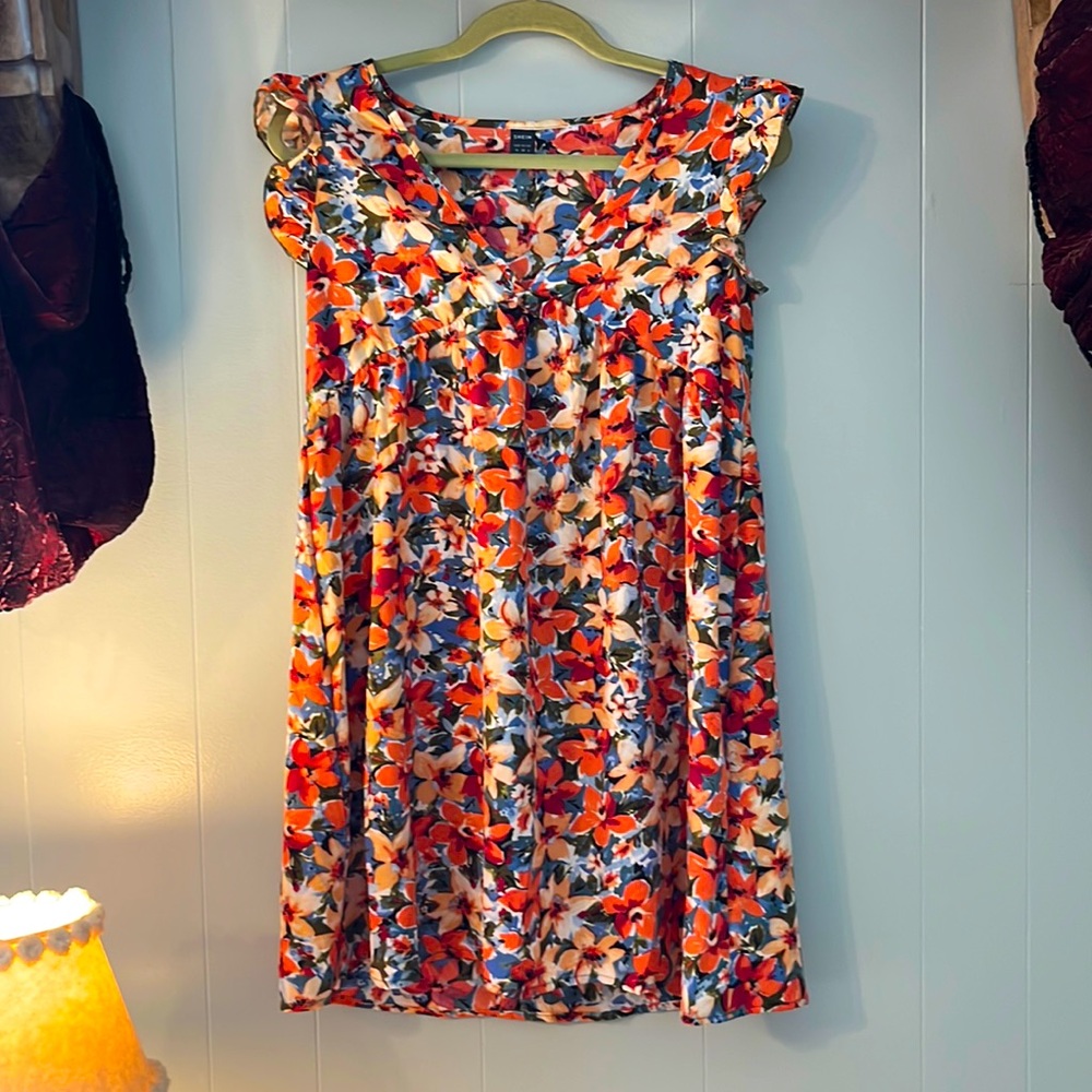 SHEIN Ruffle Armhole Floral Print Dress-Size: Medium Boho